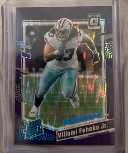 2023 Donruss Optic #229 Viliami Fehoko Jr. Purple Shock Prizm Rated Rookie — front