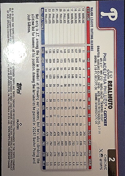 2025 Topps Chrome #2 J.T. Realmuto — back