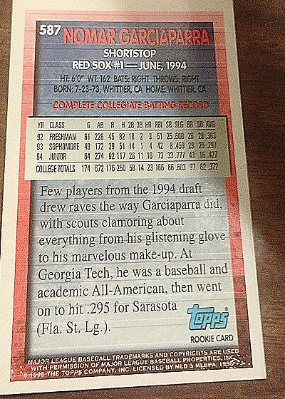 1995 Topps #587 Nomar Garciaparra — front
