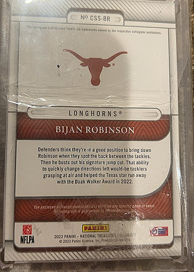 2023 Panini National Treasures College Silhouettes Signatures #CSS-BR Bijan Robinson — back
