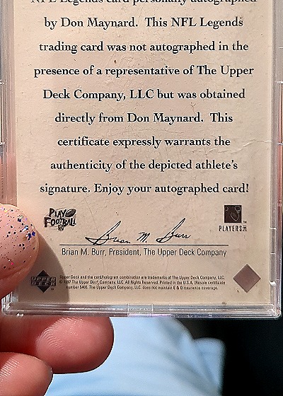 1997 Upper Deck NFL Legends #AL-144 Don Maynard — back