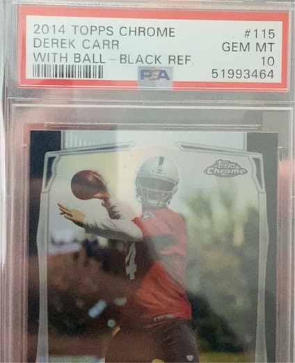 2014 Topps Chrome #115 Derek Carr With Ball Black Refractor — front