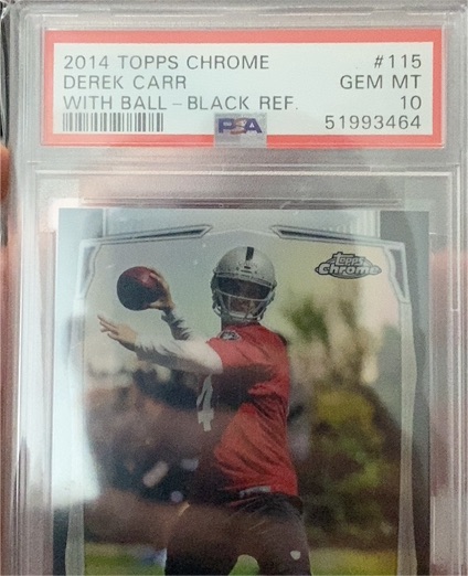 2014 Topps Chrome #115 Derek Carr With Ball Black Refractor Rookie — front