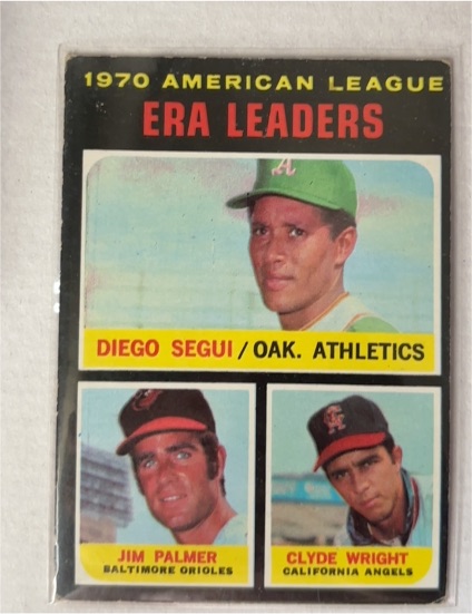 1971 Topps #67 1970 American League ERA Leaders Diego Segui / Jim Palmer / Clyde Wright — front