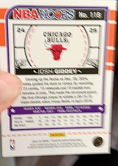 2024-25 Panini NBA Hoops #217 Josh Giddey — back