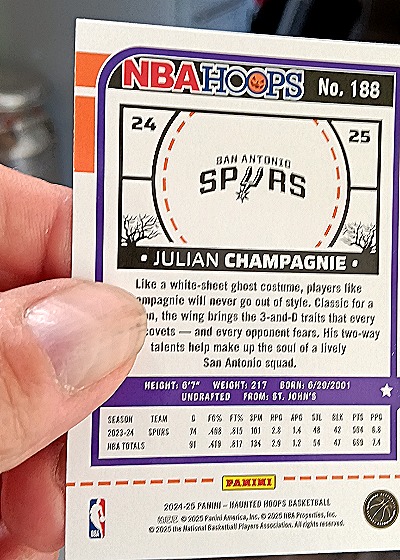 2024-25 Panini NBA Hoops Haunted Hoops #188 Julian Champagnie — back