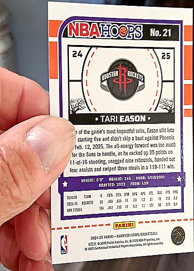 2024-25 Panini NBA Hoops Haunted Hoops #24-25 Tari Eason — back