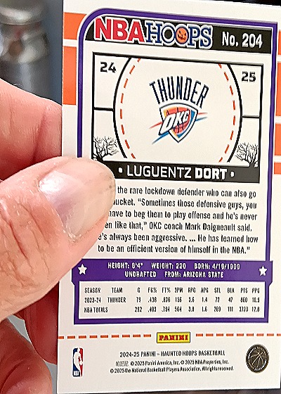 2024-25 Panini NBA Hoops #204 Luguentz Dort — back