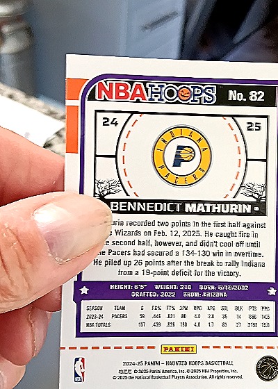 2024-25 Panini Haunted Hoops #82 Bennedict Mathurin — back