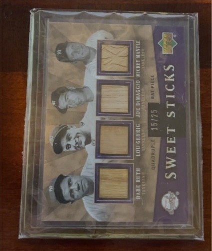2004 Upper Deck Sweet Spot Sweet Sticks Quadruple Bat Piece Babe Ruth Lou Gehrig Joe DiMaggio Mickey Mantle #15/25 — front