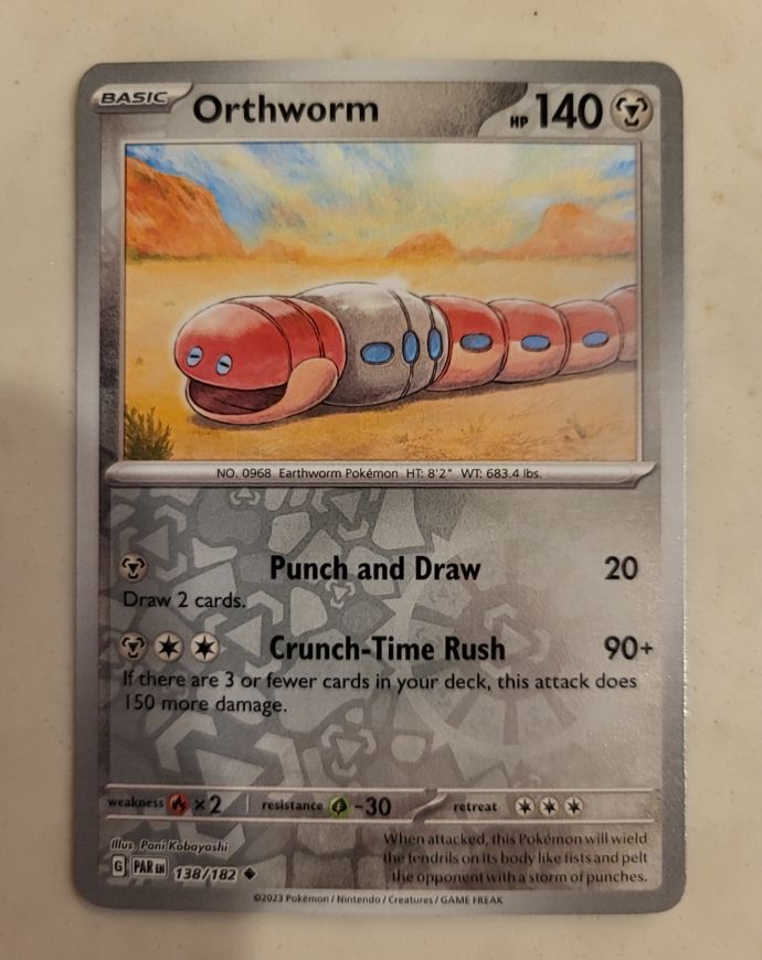 2023 Pokémon TCG Paradox Rift #138 Orthworm — front
