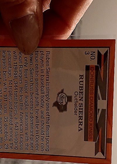 1990 Donruss #3 Ruben Sierra Diamond Kings — back