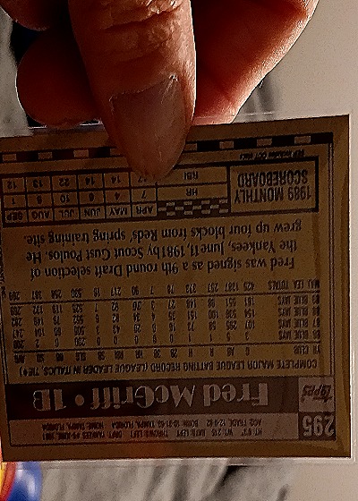 1990 Topps #295 Fred McGriff — back