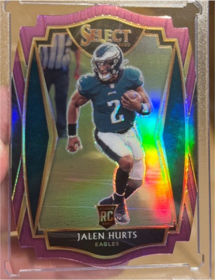 2020 Panini Select Premier Level Purple Die-Cut #150 Jalen Hurts — front