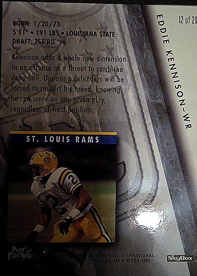 1996 SkyBox NFL on Fox #12 Eddie Kennison — back