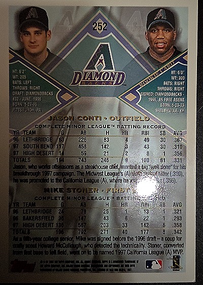 1998 Topps #252 Jason Conti / Mike Stoner — back