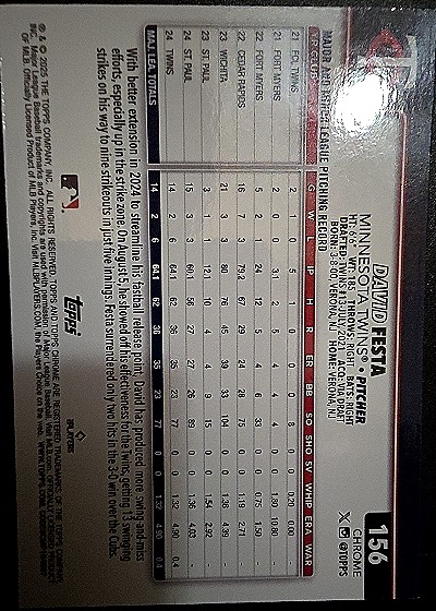 2025 Topps Chrome X-Fractor #156 David Festa — back