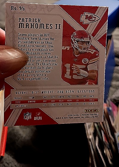 2020 Panini Phoenix Football #45 Patrick Mahomes II — back