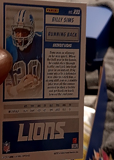 2025 Panini Score A Treat #233 Billy Sims — back