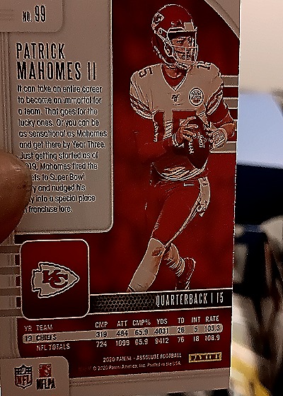 2019 Panini Absolute Football #99 Patrick Mahomes II — back