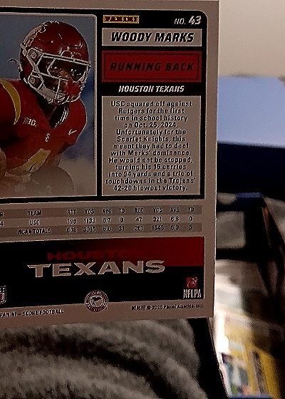2025 Panini Score #43 Woody Marks — back