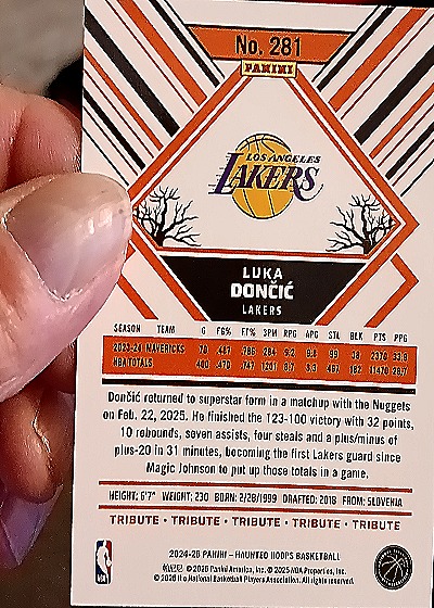 2024-25 Panini Haunted Woods #281 Luka Dončić — back