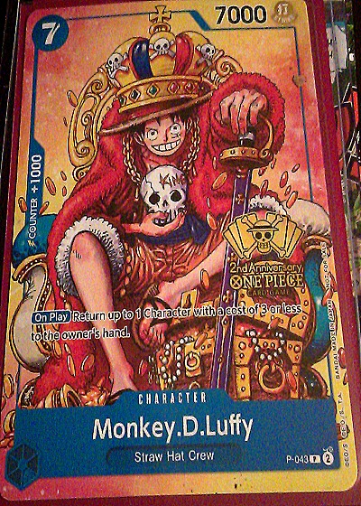 One Piece Card Game P-043 Monkey D. Luffy 2nd Anniversary Promo — front