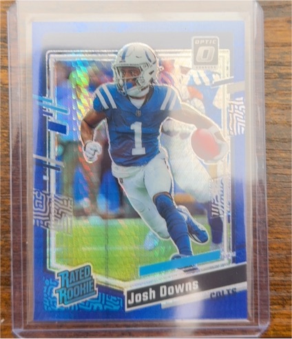 2023 Panini Donruss Optic #248 Josh Downs Rated Rookie Blue Hyper Prizm — front