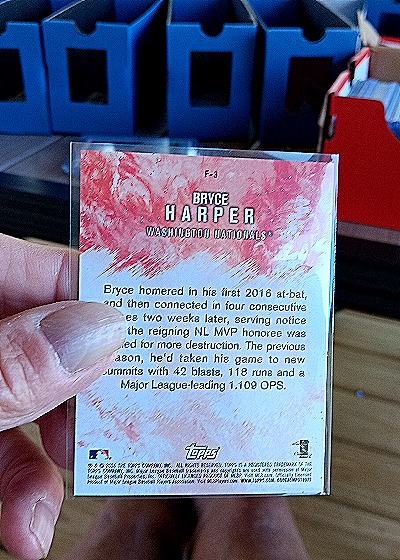 2016 Topps Update Fire #F-3 Bryce Harper — back