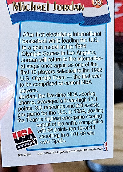 1991-92 NBA Hoops #55 Michael Jordan — back