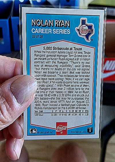 1992 Donruss Coca-Cola #23 Nolan Ryan Texas Rangers — back