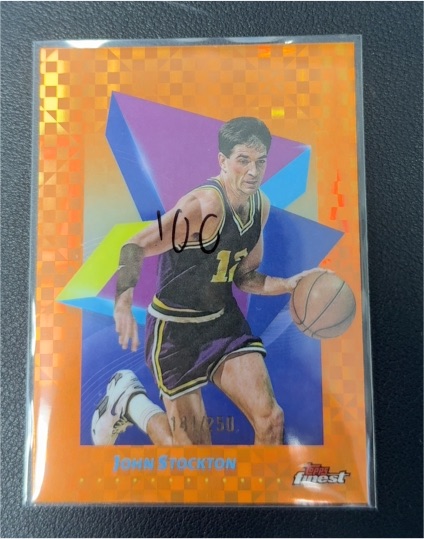 2024-25 Topps Finest #95 John Stockton Orange Checkerboard #'d/250 — front