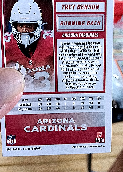 2025 Panini Score-A-Treat Trey Benson — back