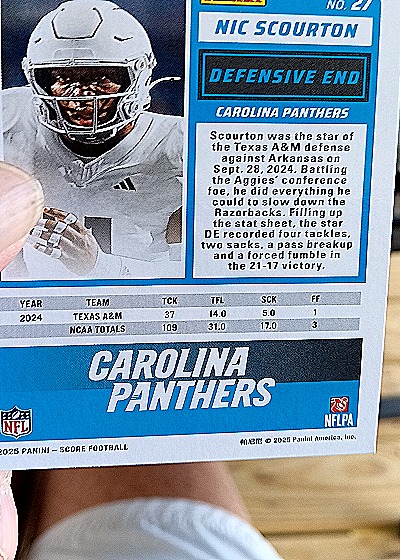 2025 Panini Score A Treat #27 Nic Scourton — back