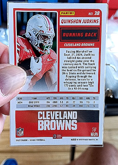 2025 Panini Score A Treat #38 Quinshon Judkins Rookie — back