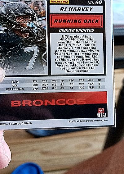 2025 Panini Score A Treat #49 RJ Harvey — back