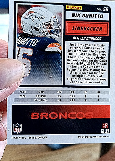 2025 Panini Score #50 Nik Bonitto — back