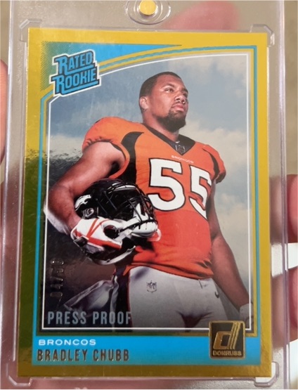 2018 Donruss #319 Bradley Chubb Rated Rookie Press Proof — front