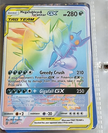 2019 Pokemon Unified Minds #245/236 Mega Sableye & Tyranitar GX Secret Rare — front