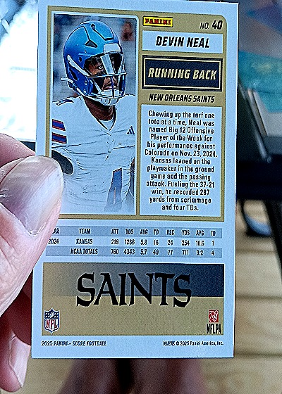 2025 Panini Score A Treat #RC Devin Neal — back