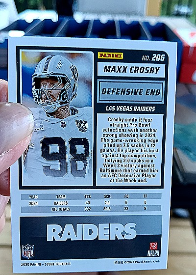 2025 Panini Score A Treat #206 Maxx Crosby — back
