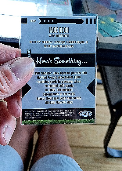 2025 Sage High Series Football #152 Jack Bech — back