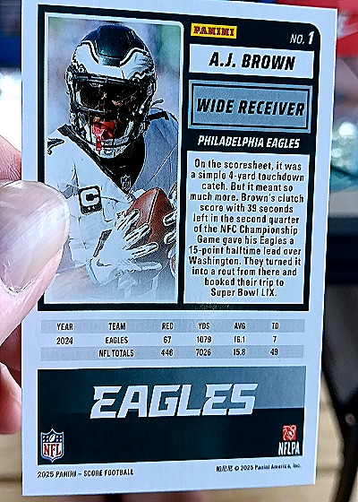 2025 Panini Score-A-Treat #1 A.J. Brown — back