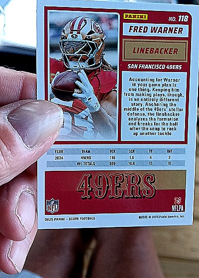 2025 Panini Score #118 Fred Warner — back