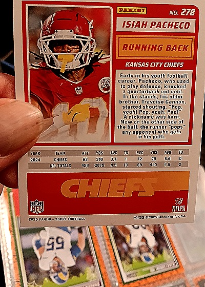 2025 Panini Score #278 Isiah Pacheco — back