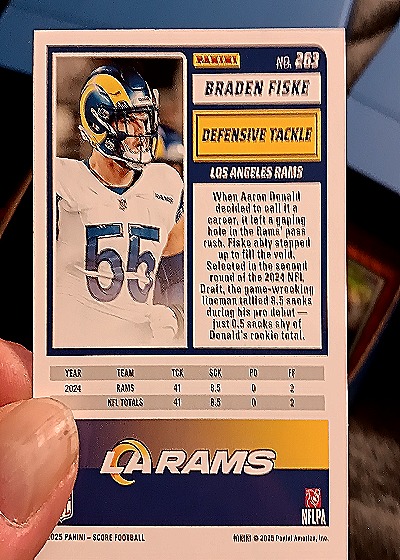2025 Panini Score #269 Braden Fiske — back