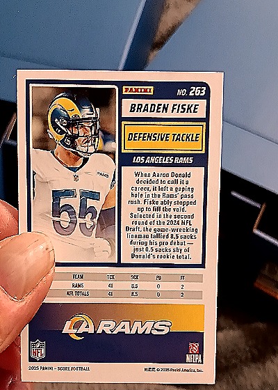 2025 Panini Score #263 Braden Fiske — back