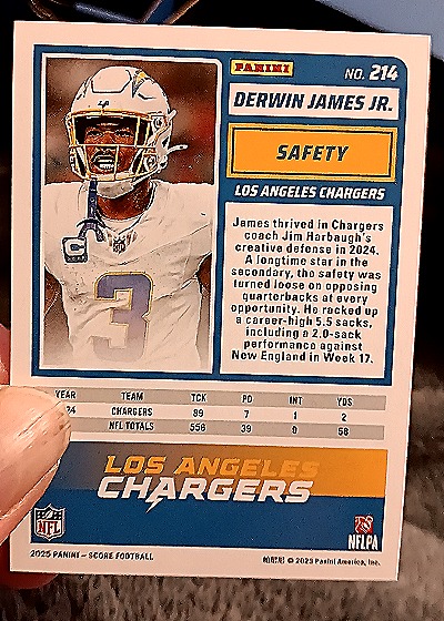 2025 Panini Score A Treat #214 Derwin James Jr. — back