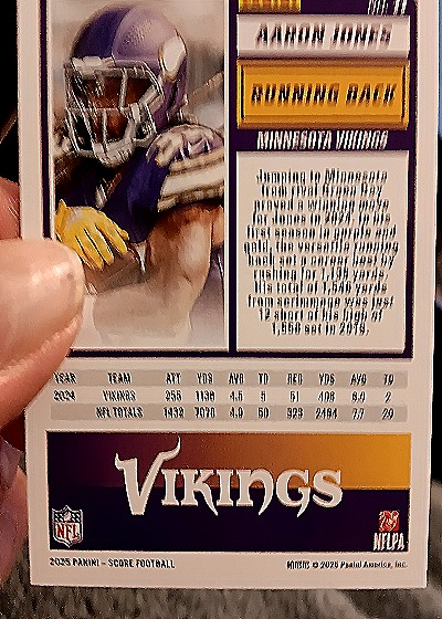 2025 Panini Score A Treat #1 Aaron Jones — back