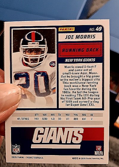 2025 Panini Score-A-Treat #49 Joe Morris — back